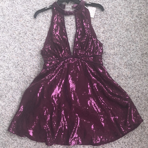 Free People Plum Film Noir Sequin Mini Dress - Picture 7 of 8
